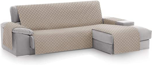 textil-home Funda Cubre Sofá Chaise Longue Malu, Protector para Sofás Acolchado Brazo Izquierdo. Tamaño -240cm. Color Beige (Visto DE Frente)