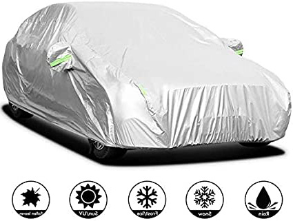 Sailnovo Funda para Coche Exterior Plata Impermeable Universal Resistente al Sol, Polvo, Viento, Lluvia, Nieve y Rasguño (485 x 185 x 150cm)