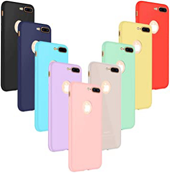 9x Funda iPhone 8 Plus, Leathlux Carcasa iPhone 8 Plus Silicona Ultra Fina TPU Gel Protector Flexible Cover Funda para iPhone 8 Plus 5.5" Rosa Verde Púrpura Amarillo Rojo Azul Oscuro Translúcido Negro