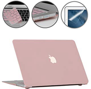 i-Buy Funda Dura Case Compatible con MacBook Air 13 Pulgadas Model A1369 A1466 (Versión 2010-2017) + Teclado Cubierta + Protector de Pantalla + Enchufe del Polvo - Cuarzo Rosa