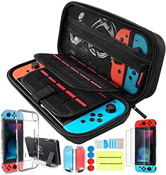 Th-some Kit de Accesorios 14 en 1 para Nintendo Switch, Funda Protectora para Interruptor Nintendo, Cubierta Transparente para Interruptor, Protector de Pantalla, Tapas Empuñadura de Pulgar (Negro)