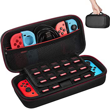 Funda para Nintendo Switch - Younik Versión Mejorada Viaje rígida Case con más Espacio de Almacenamiento para 19 Juegos, Oficial Adaptador de AC y Otros Accesorios Nintendo Switch
