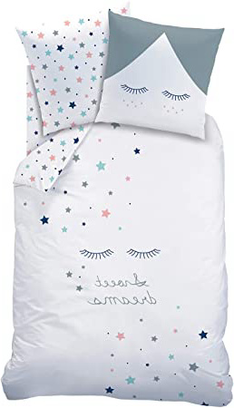 
                
                    
                    
                

                
                    
                    
                        STARS Sweet Dreams Ropa de cama para niñas y niños, motivo reversible con grandes estrellas y pestañas, varios colores, 2 piezas, funda de almohada de 80 x 80 cm + funda de 135 x 200 cm, 100 % algodón
                    
                

                
                    
                    
                
            