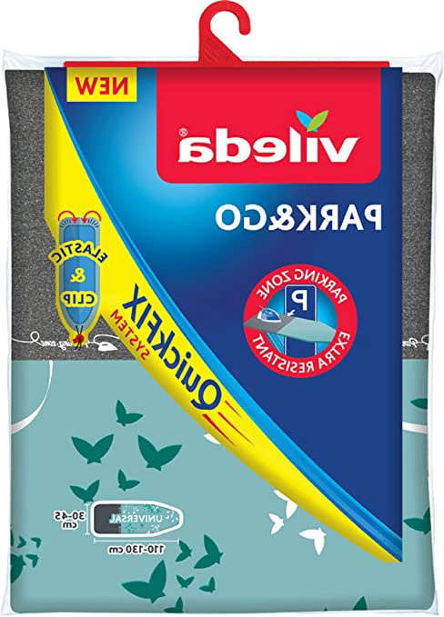 Vileda Park & Go - Funda de planchar con zona parking, forro metalizado y ajustable, extra resistente para apoyar la plancha, 130 x 45 cm, colores surtidos