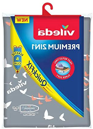 Vileda Premium 2 en 1 - Funda de planchar, tres capas, tamaño universal, suave, color gris y blanco, medidas: 130 x 45 cm