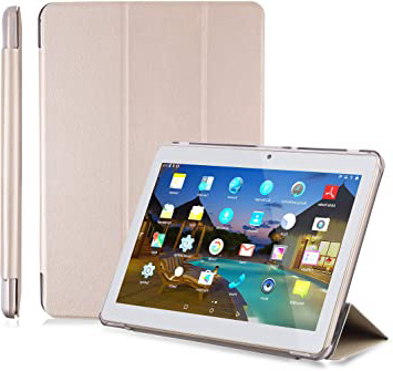LNMBBS Funda para Tablet de 10" Flip Cover de PU Cuero y Cáscara Trasera de acrílico, para YOTOPT 10.1 / BEISTA 10.1 / SUMTAB10.1 / SANNUO 10.1 Tablet (Oro)