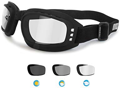 Bertoni Gafas de Moto Fotocromaticas Antivaho con Ventilación Directa - Elástico Ajustable mod. F112A Gafas Motoristas