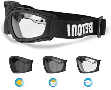 Gafas Fotocromaticas para Moto y Deportes Extremos - Lentes Antivaho by Bertoni Italy - F120A negro mate.