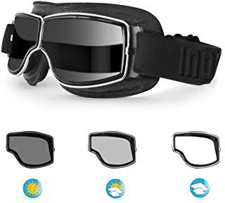 Bertoni Gafas de Moto Lentes Fotocromaticas - Gafas Vintage Aviadoras para Motoristas F188PH