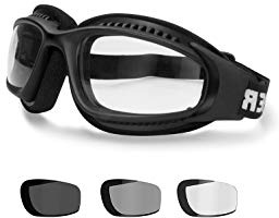 Bertoni Gafas Moto Fotocromaticas Antivaho Cordón Ajustable para Casco - Interior Acolchado F113 Negro Opaco (Lente Fotocromatica)