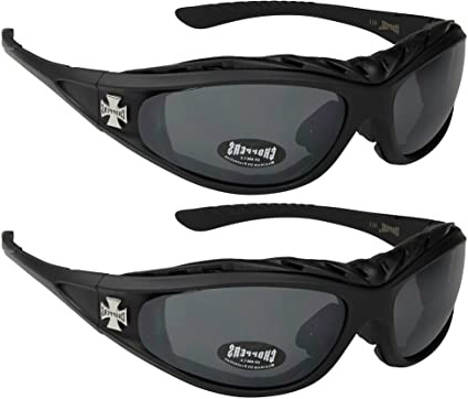Choppers - Pack de 2 gafas de sol con acolchado en negro, antracita, plata y blanco - Unisex, Hombre, Mujer, Moto, Motocicleta, Motorista, Bici, Bike, Modernas, Moda, Vintage, Fashion