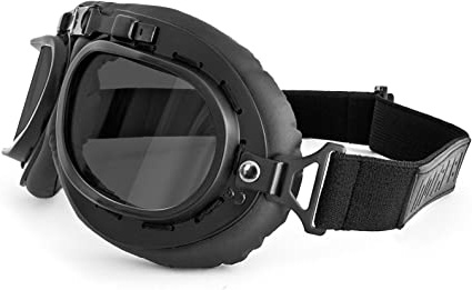 BERTONI Gafas de Moto Mascara Vintage Style Lente Gris mod. AF195C Negra - Gafas Motoristas para Cascos Moto Harley y Chopper