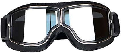 LEAGUE&CO Gafas de Moto Retro Vintage Gafas de Protección Gafas Piloto Gafas de Aviador, Gafas para Casco Harley Davidson Dyna Touring Trike Motocross Marco Negro, Lente Plata