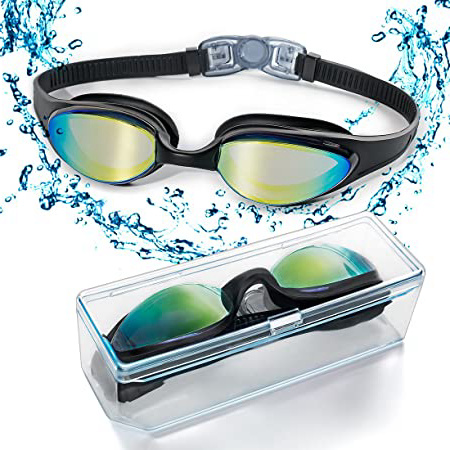 Gafas de natación con puente flexible de punta suave y de espejos coloreados, libre de fugas. Protección contra la niebla, y los rayos UV. Gafas de natación de triatlón para hombres, mujeres