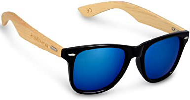 Navaris Gafas de sol UV400 - Gafas de madera para hombre y mujer - Gafas de sol con patillas de madera - Negro y azul