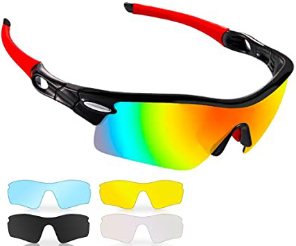 Gafas de Sol Deportivas,CrazyFire UV 400 Protección Gafas Deportivas Polarizadas con 5 Set De Lentes Intercambiables para Hombre Mujer