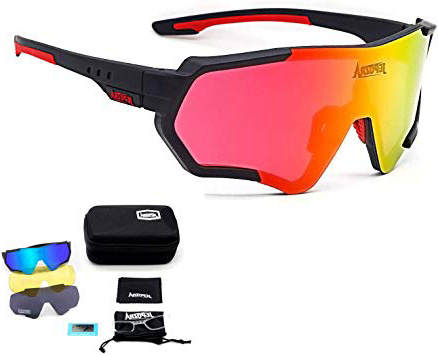 TOPTETN Gafas de Sol Deportivas polarizadas Protección UV400 Gafas de Ciclismo con 3 Lentes Intercambiables para Ciclismo, béisbol, Pesca, esquí, Funcionamiento