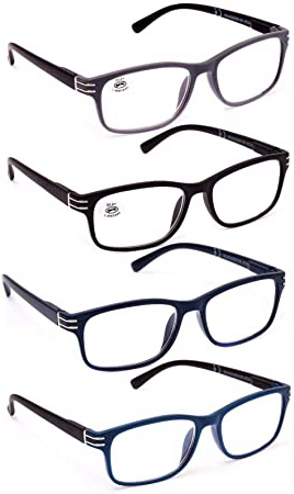 Pack de 4 Gafas de Lectura Vista Cansada Presbicia, Graduadas Dioptrías +1.00 hasta +4.00, Unisex con Montura de Pasta, Bisagras de Resorte, Para Leer, Ver de Cerca (+3.0 (805))