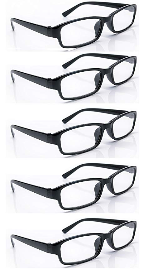 4sold Gafas de Lectura Presbicia Vista Cansada - (Pack 5) Graduadas fde 0.5 a 4.00 Dioptrías Montura de Pasta Azul Marrón Negra Carey Diseño Moda Hombre Mujer Unisex Lentes de Aumento (Black, 2.5)