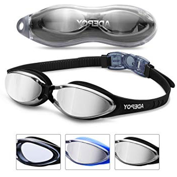 AdePoy - Gafas de natación antivaho, visión Transparente con protección UV, sin Fugas, fáciles de Ajustar, cómodas para Adultos, Hombres, Mujeres, Color Negro y Azul