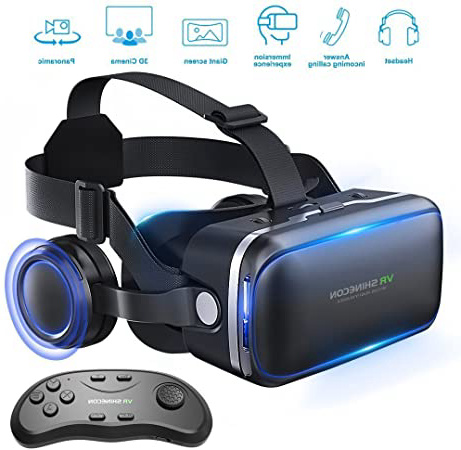 Gafas de realidad virtual 3D con auriculares para juegos de realidad virtual y películas en 3D de Honggu® Shinecon, paquete con mando a distancia