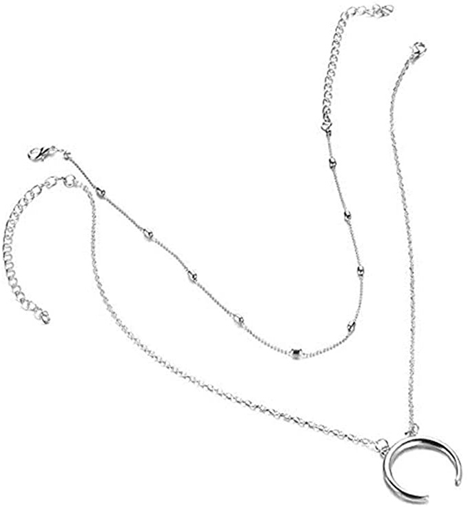 Capas Mujeres largo Multi Media Luna granos de cobre colgantes de la aleación de plata Cadena Gargantilla Collares