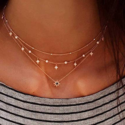 Jovono Fashion Gargantilla estrella Multi – Collar de capa para cumpleaños amistad joyas regalo día de la madre (oro)