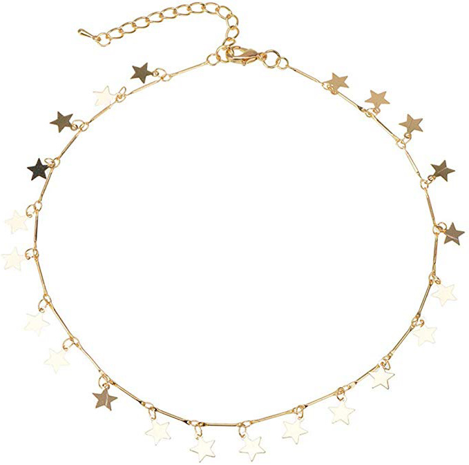 FENICAL Collar de gargantilla de mujer Collar de estrella afortunada Cadena de disco colgante de cadena de plata (dorado)