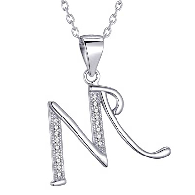 Morella collar de mujer con colgante letra de 925 plata rodiada con piedras de circonita para damas 45cm color blanco