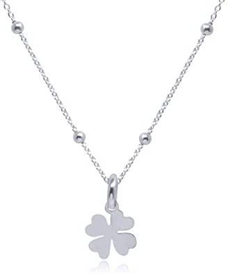 WANDA PLATA Collar con Colgante Trébol de Cuatro Hojas para Mujer, Chica Joven, Niña en Plata de Ley 925, Gargantilla Collar Suerte en Caja de Regalo