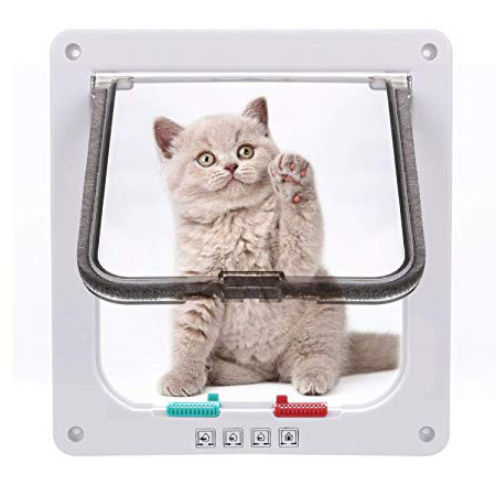 Sailnovo Puerta para Gato con Cierre magnético de 4 vías, Puerta para Mascotas para Gatos y Perros pequeños, Puerta para Gatos con túnel (Blanco, M)