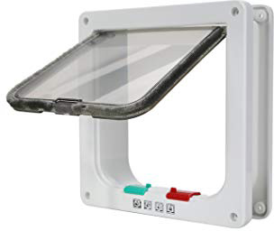 TKOOFN® 4-Modo Puerta Magnética Bloqueable de Aleta para Gato Gatito Perro Perrito Mascota Seguridad (L, Blanco)