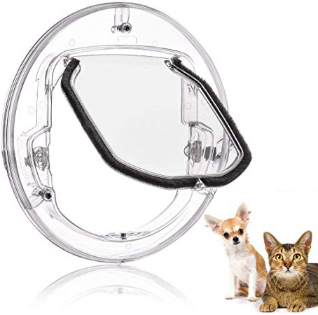 Fdit gato Tapa Tapa pequeñas mascotas perros gatos para puerta con 4 posibilidades Cerrar redondas transparente o blanco gato Tapa con puerta Liner Kit Best
