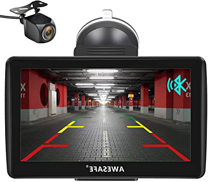 AWESAFE Navegador GPS para Coches con cámara Trasera de 7 Pulgadas con Bluetooth, con Mapas Últimos y Actualizaciones de por Vida
