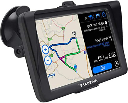 AWESAFE Navegador GPS con Visera para Coches de 7 Pulgadas con 22 Tipos PDIs y Planificaciones Inteligentes de Rutas (con Mapas Últimos y Actualizaciones de por Vida)