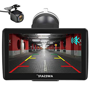 AWESAFE Navegador GPS para Coches con cámara Trasera de 7 Pulgadas con Bluetooth, con Mapas Últimos y Actualizaciones de por Vida