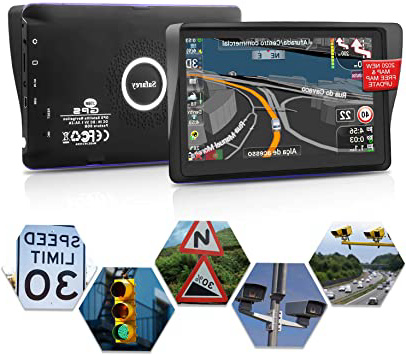 GPS coches, 7 Pulgadas Navegadores GPS para Coche, Navegador gps para coche, pantalla táctil capacitiva de alto brillo, Actualización del mapa de por vida,Dirección de giro recordando voz real hablada