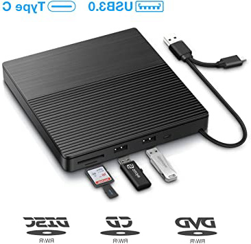 SAWAKE Grabadora DVD/CD Externa, USB 3.0 Tipo C Lector de CD Externa Portátil con Lectore de Tarjetas SD/TF, Disquetera External Drives Óptico CD DVD +/-RW para Window XP/7/8/10, Macbook etc
