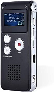 Grabadora de Voz Digital Estero, 8GB Portátil Grabación de 3D Sonido USB Recorder Recargable con Larga Duración Ligero Reproductor MP3 Micrófono Incorporado Dictáfono