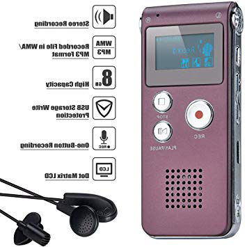 Covvy Grabadora de Voz Dictáfono LCD USB Grabadora de Voz Digital Profesional Portátil Reproductor MP3 de Larga Duración Batería Recargable-8GB (Vino rojo)