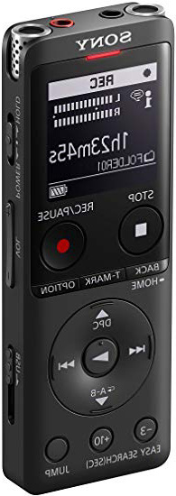 Sony ICD-UX570 - Grabadora de Voz (4 GB Ampliable con SD, micrófono estéreo, led de grabación, Pantalla OLED, Delgada, Ligera, conexión USB Directa) Negro