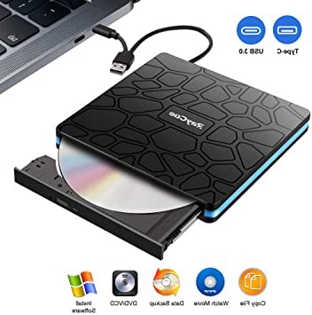 Unidad de CD DVD Externa, grabadora y Lector de CD-RW portátil con USB 3.0 y Tipo C,Alta Velocidad para computadora portátil, PC, Macbook Air/Pro, Mac OS, Windows 10/8/7 / XP y Linux (Balck)