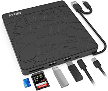 Zacro Grabadora DVD/CD, Lector Unidades Externa USB 3.0 y Type-C y Reproductor de CD-RW/VCD-RW, con 5 Puertos (2 USB-A, Micro USB, SD,TF), para Mac/Laptop/Win 7/8/10/XP/Linux/Vista
