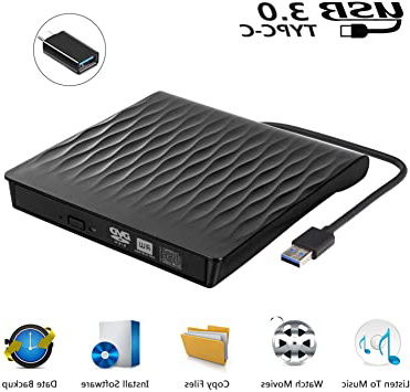 Grabadora de DVD/CD Externa USB 3.0, USCVIS Unidades de DVD Externa Portátil CD/DVD/- RW/CD ROM, Transferencia de Alta Velocidad con Capacidad de Lector/Quemador para Win 10/8/7/Linux/Macbook/Desktop