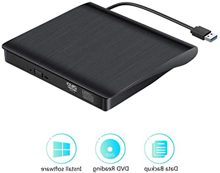 Grabadora CD/DVD Externa USB 3.0,Unidades de DVD Externa Portátil CD/DVD/-RW/ROM Estable con Lector/Quemador/Re-Quemador para Macbook,Laptop Desktop,Mac,OS,Windows 10/8/7/XP/Vista (Black)