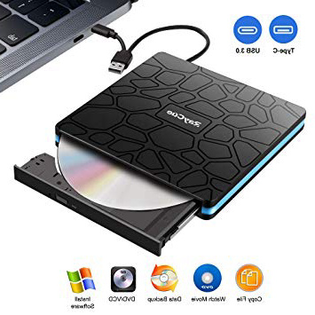 Unidad de CD DVD Externa, grabadora y Lector de CD-RW portátil con USB 3.0 y Tipo C,Alta Velocidad para computadora portátil, PC, Macbook Air/Pro, Mac OS, Windows 10/8/7 / XP y Linux (Balck)