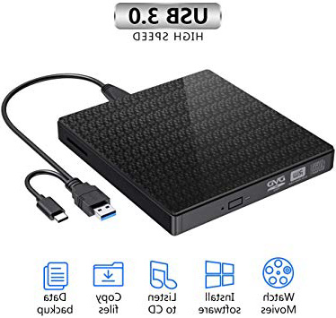 Unidad Externa de CD DVD, USB 3.0 Tipo C Puerto Dual Portátil Grabadora y grabadora portátil de CD-RW/VCD-RW Unidad de bajo Ruido para MacBook, computadora portátil, Win 7/8/10 / XP