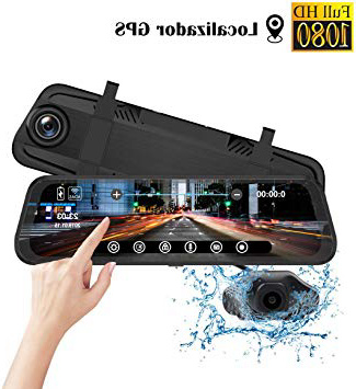 Camara Marcha Atras Coche con Retrovisor de Táctil de 9.66 pulgadas Iseebiz Dual Camara Coche Delantera y Trasera 1080p Full-HD con Localizador GPS/ADAS/G-Sensor/Grabación de Bucle