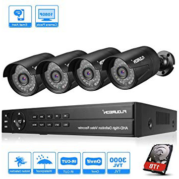 FLOUREON DVR Video Kit de vigilancia (8CH 1080N AHD DVR + 4 *1080P 3000TVL 2.0MP cámara exterior+disco duro de 1TB HDD), copia de seguridad USB, alarma por correo electrónico, sistema de seguridad