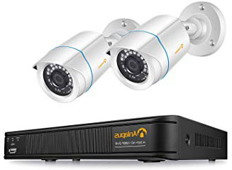 Anlapus 1080P CCTV Sistema de Vigilancia 4 Canales HD Grabador DVR con 2 CCTV Cámara Bullet Exterior, sin Disco Duro, 100ft Visión Nocturna